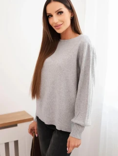 Dámský viskózový svetr s dlouhým rukávem a rozparkem po stranách šedý