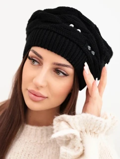 Dámská zimní vlněná čepice s ozdobnými krystalky K399 černá