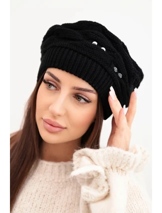 Dámská zimní vlněná čepice s ozdobnými krystalky K399 černá
