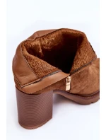 Zamszové Botky Na Podpatku Hnědé Makeline