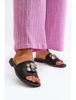 Dámské pantofle s ozdobami S.Barski Černá Dámské pantofle s ozdobami S.Barski Černá