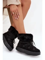 Dámské sněhule s kožíškem a šněrováním Sarivie – černé