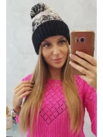 Dámská čepice s bambulí Abigail K326 béžová+černá Dámská čepice s bambulí Abigail K326 béžová+černá