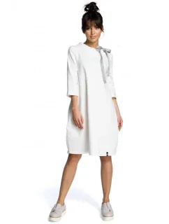 B070 Oversized šaty s páskem na zavázání - ecru barva