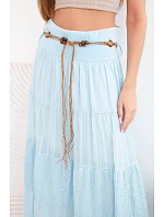 Dámská maxi bavlněná sukně s ažurovou výšivkou a elastickým pasem modrá Dámská maxi bavlněná sukně s ažurovou výšivkou a elastickým pasem modrá