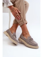 Dámské semišové mokasíny na plochém podpatku s ozdobou D&A TW101 Šedé Dámské semišové mokasíny na plochém podpatku s ozdobou D&A TW101 Šedé