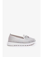 Dámské ažurové polobotky z přírodní kůže – stříbrné