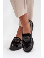 Lakované dámské mokasíny s ozdobnou přezkou S.Barski – černé