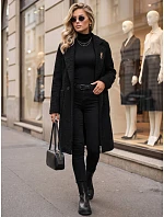 Dámský dvouřadý kabát z ovčí kůže s broží, černý, NY0782