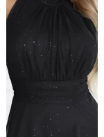 636-3 VERONICA luxusní dlouhé šaty s brokátovým akcentem a elegantním střihem - černé 636-3 VERONICA luxusní dlouhé šaty s brokátovým akcentem a elegantním střihem - černé