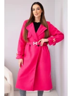 Dámský kabát s páskem a zlatými přezkami fuchsiová