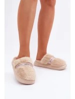 Futrzane Pantofle s Ozdobným Páskem Béžové Savalithea