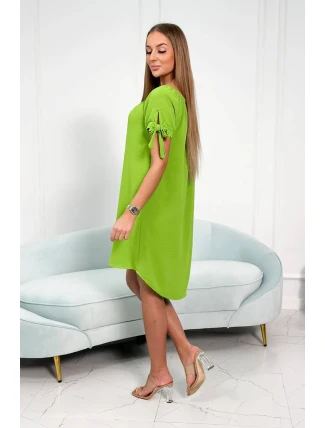 Šaty s vázáním na rukávech pistáciové barvy