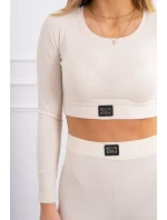 Souprava s blůzou nahoře pruhovaná světle béžová