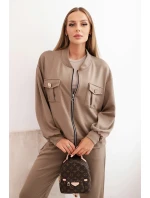 Dámská souprava máslová z viskózy s rozepínací mikinou a kalhotami fango