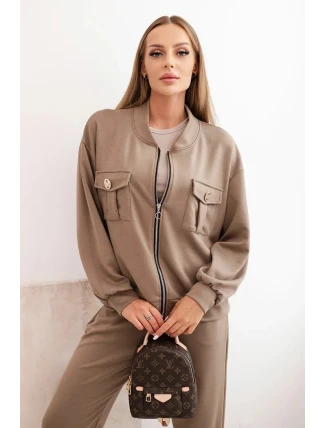 Dámská souprava máslová z viskózy s rozepínací mikinou a kalhotami fango