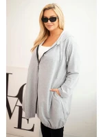 Dámská mikina Plus Size bavlněná s kapucí a zipem šedá