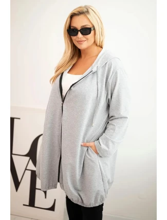 Dámská mikina Plus Size bavlněná s kapucí a zipem šedá