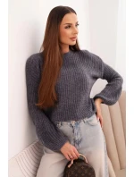 Svetr dámský z baby alpaky s bufkovými rukávy grafitový