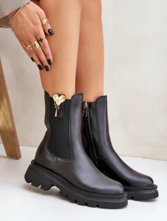 Kožené botky Chelsea s ozdobou CheBello 4537 Černé