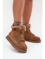 Semišové Sněhule Dámské Na Platformě S Kožíškem Big Star SS274370 Camel