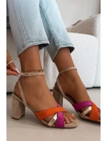 Dámské sandály na podpatku s pásky Eko semiš Béžové Karilora