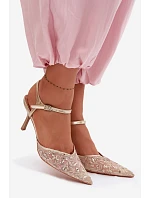 Pánské síťované dámské sandály na jehlovém podpatku se třpytivým zdobením Zlato Laria