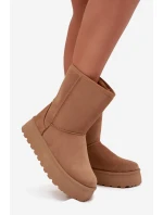 Dámské zateplené sněhule Abrams s kožíškem – camel