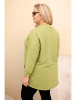 Dámská blůza Plus Size bavlněná s ohrnutým rukávem a lampasem v leopardím vzoru olivová