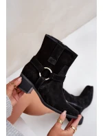 Botičky Z Přírodní Semiše Na Podpatku Černé Zazoo 3444/2