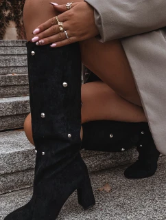 Dámské kozačky s izolací na podpatku s ozdobnými detaily černé Lucinda