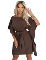 287-33 SOFIA Motýlí šaty se zavazováním v pase - CHOCOLATE