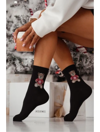 Dámské ponožky s medvídkem – černé