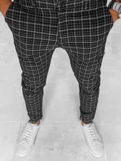 Pánské černé kostkované chinos kalhoty FashionStreet UX3968