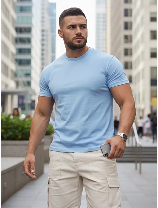 Pánské klasické modré tričko FashionStreet RX5680