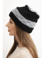 Dámská zimní čepice z vlny s dekorativním vzorem K446 šedá + černá