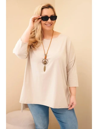 Dámská bavlněná blůza Plus Size asymetrická s náhrdelníkem béžová