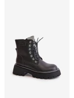 Zateplené Kožené Botky Pracovníky Pro Ženy S Krystaly GOE OO2N4125 Černé