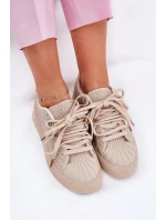 Dámské tenisky se zdobením na platformě béžové Eanneth