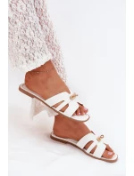 Ploché Dámské Pantofle S Páskem A Zlatým Detailem Bílé Kerenza