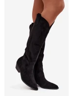 Dámské eko-semišové kovbojky na podpatku Jenaya – černé