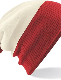 Beechfield B 451 2-barevná pletená čepice s bambulí 53.0451 off white/bright red