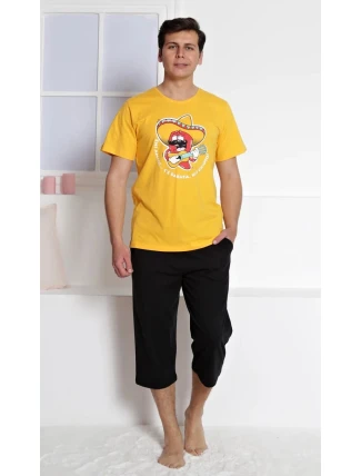 Pánské pyžamo kapri Mexiko Žlutá s potiskem - Gazzaz