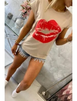 Halenka s potiskem rtů béžová Halenka s potiskem rtů béžová