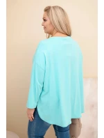 Dámská blůza Plus Size s bavlnou, kapsou a ohrnutým rukávem mátová