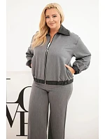 Dámský komplet Plus Size s mikinou na zip a širokými kalhotami grafitový Dámský komplet Plus Size s mikinou na zip a širokými kalhotami grafitový