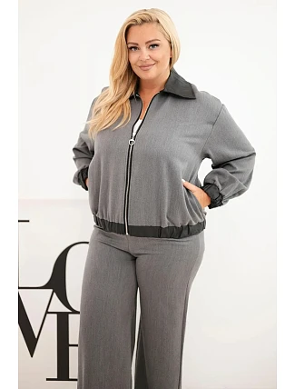 Dámský komplet Plus Size s mikinou na zip a širokými kalhotami grafitový Dámský komplet Plus Size s mikinou na zip a širokými kalhotami grafitový