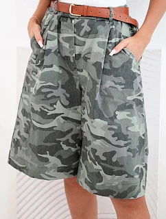Dámské letní kraťasy s páskem a maskáčovým vzorem khaki