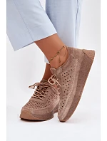 Kožené polobotky sneakers dámské vzorované Sergio Leone SP-013 Světle hnědé