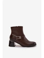 Dámské kožené botky na podpatku Zazoo – čokoládové